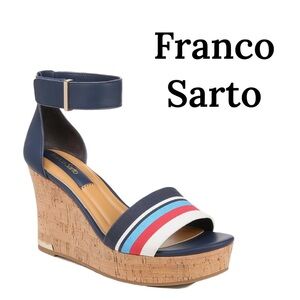 Franco Sarto Clemens Ankle Strap Nautical Wedge Sandals Sz 7.5 NIB
